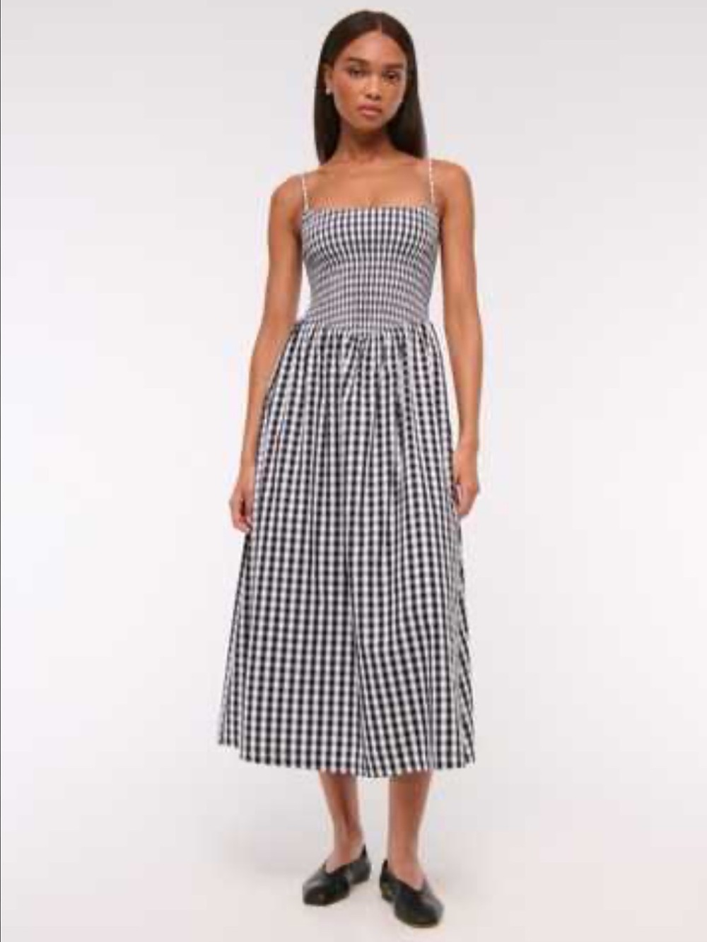 ABERCROMBIE & FITCH
Dipped-Waist Smocked Midi Dress  Gingham never worn